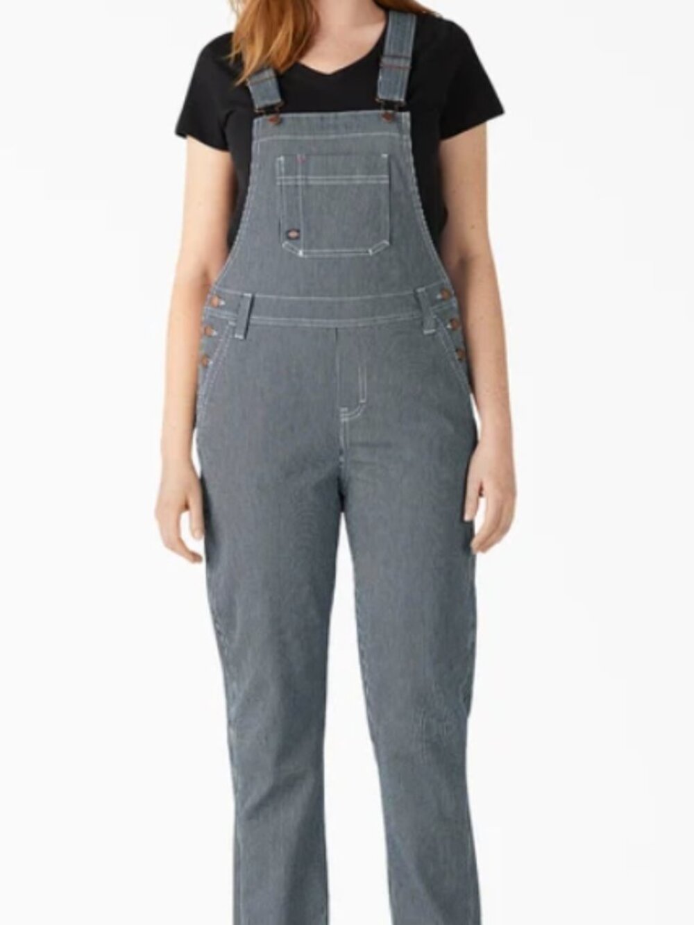 Dickies Hickory Stripe Boyfriend Fit Bib Overalls Sz L